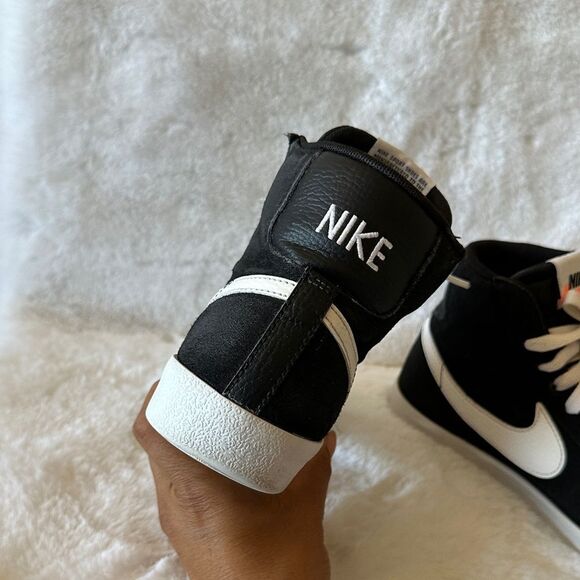 Nike Blazer Mid Suede Retro Black and White High-Top Sneakers - Picture 3 of 9